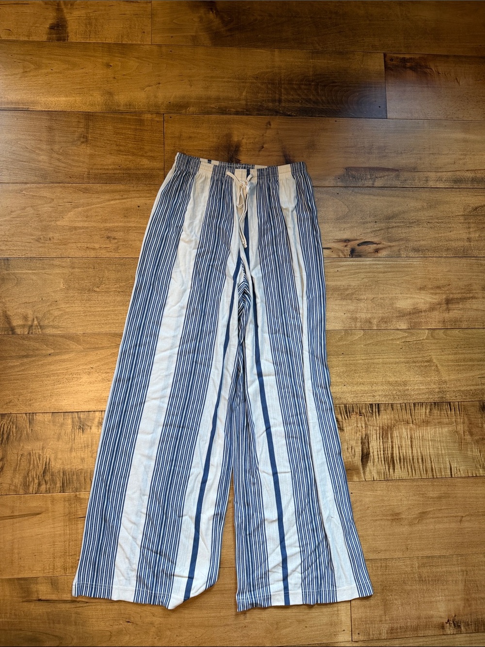 H&M Blue and White Vertical Stripe Wide-Leg Pants